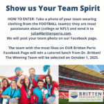 Britten Perio staff and patients showing team spirit for football-themed contest with jerseys, decorations, and smiles.