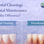 Graphic comparing regular dental cleanings and periodontal maintenance, showing surface cleaning above the gumline versus deeper cleaning below the gums for patients with gum disease, featuring the Britten Periodontics and Implant Dentistry logo.